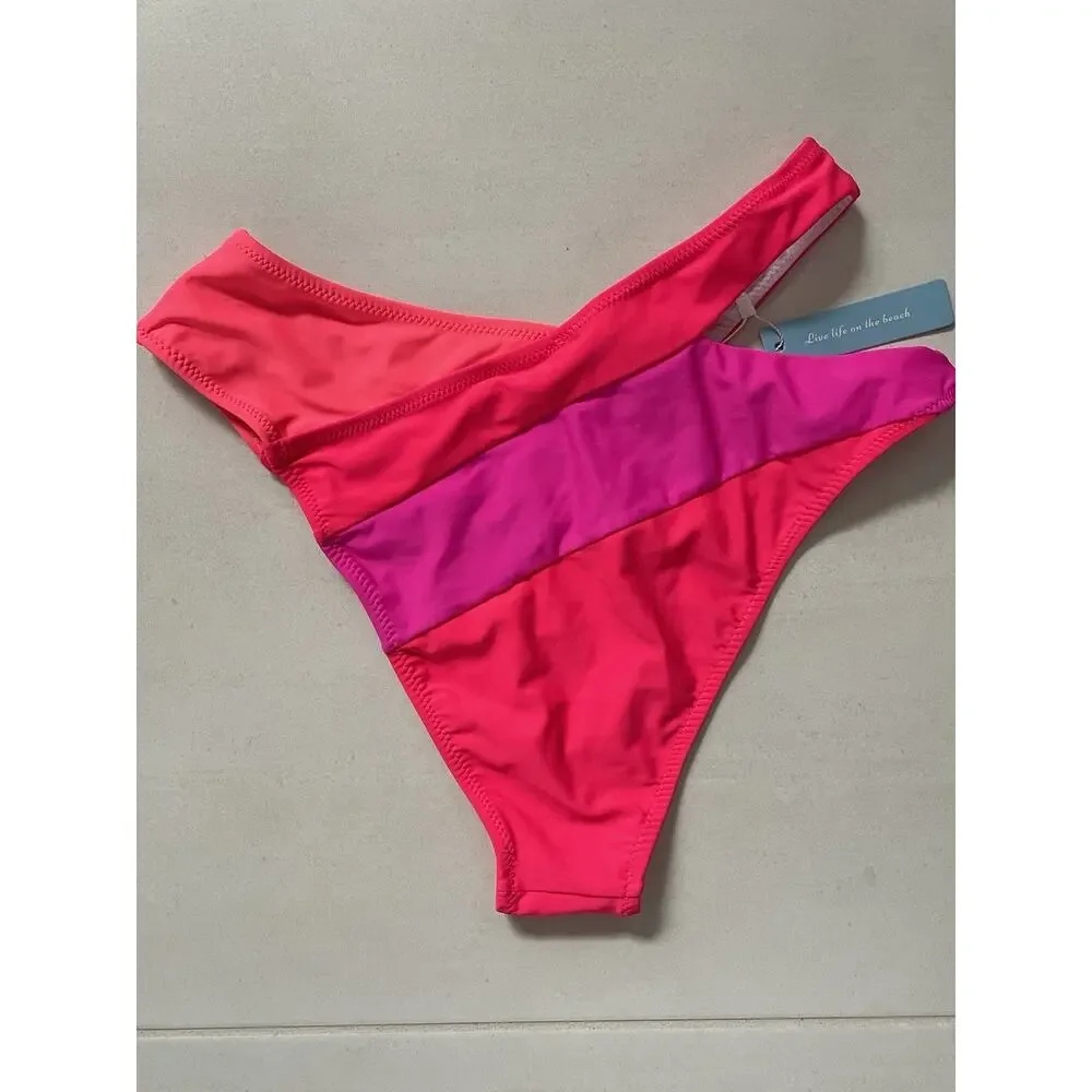 Popvil Swim Bikini Set Colorblock Asymmetric Swimwear Beach Summer